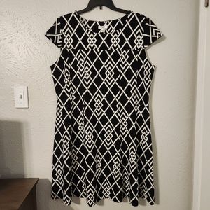 Cato Black and White Diamond Print Textured Knit Skater Dress